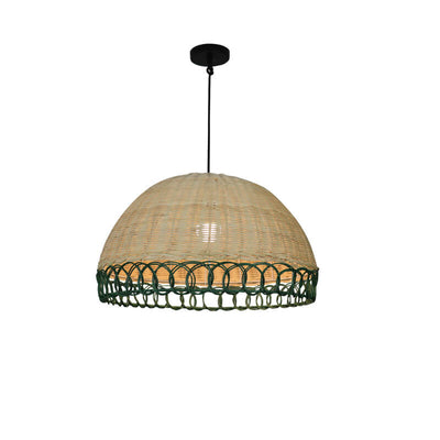 Traditional Japanese Rattan Weaving Round 1-Light Pendant Light For Living Room