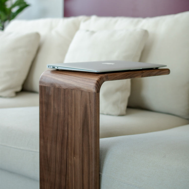 Contemporary Nordic Rectangular Square C Shape Wood Walnut End Table Embedded For Living Room