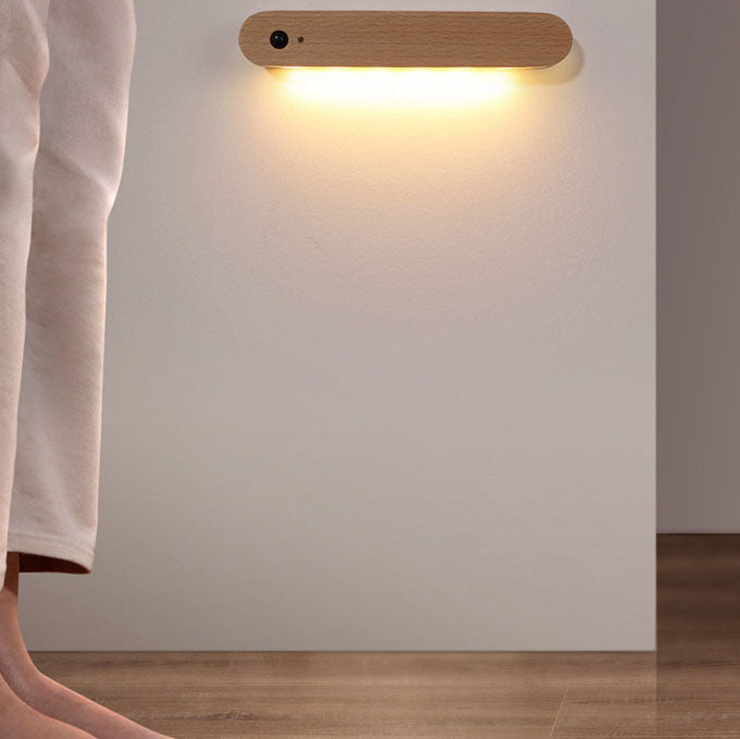 Modern Minimalist Wood Strip Magnetic LED USB Human Sensor Night Light Wall Sconce Lamp For Bedroom