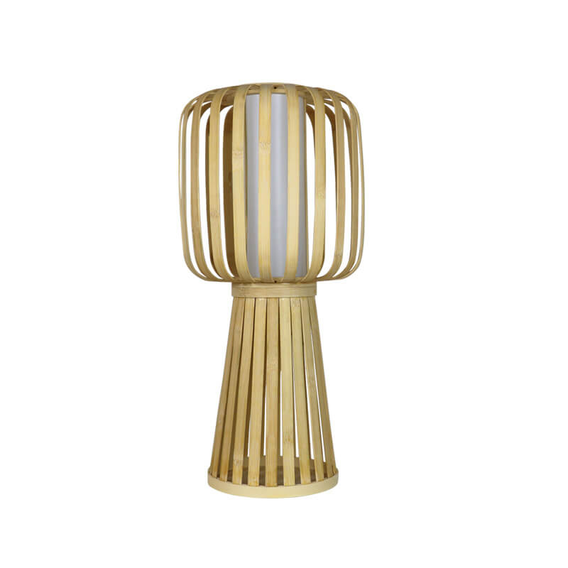 Traditional Farmhouse Bamboo Weaving Imitation Parchment Cylinder 1-Light Table Lamp For Bedroom