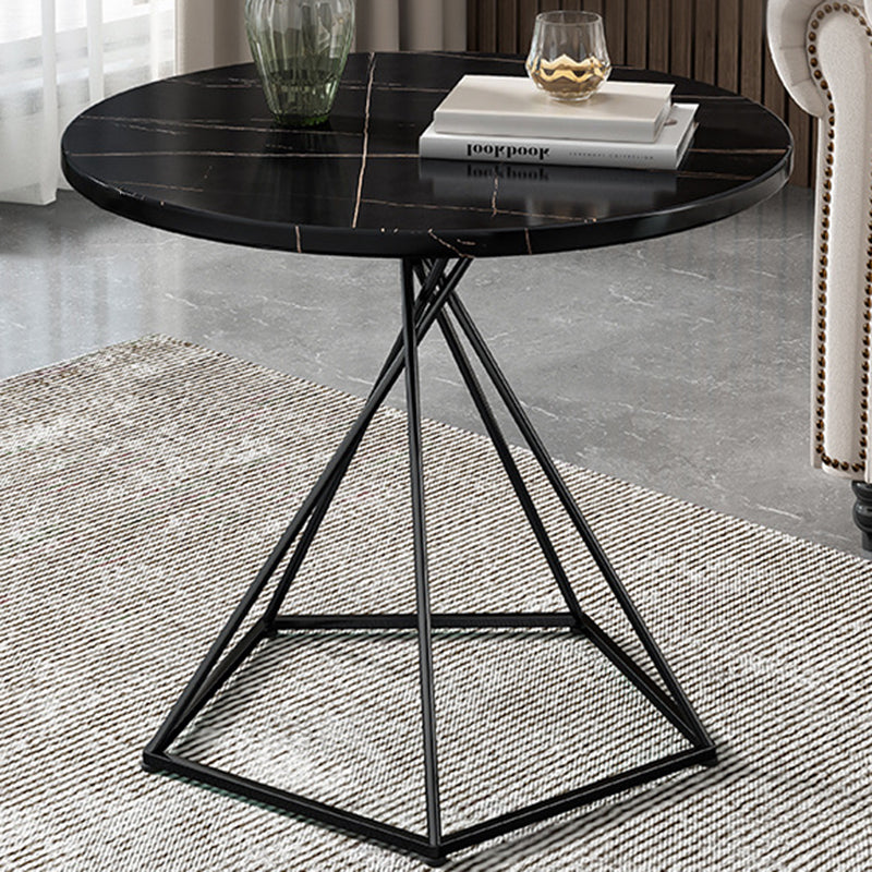 Modern Eclectic Round Iron Rock Slab Coffee Table 1-Tier For Living Room