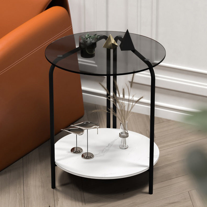 Contemporary Simplicity Round Glass Top End Table 2-Tier For Living Room