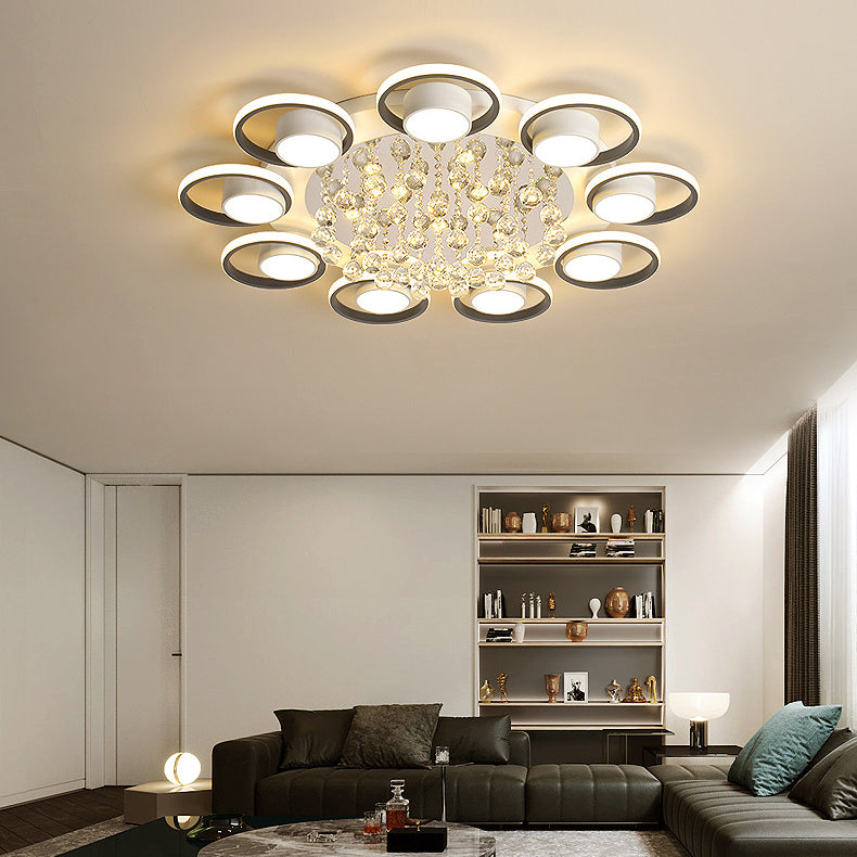 Modern Simplicity Acrylic Circle Ring Shade Iron Crystal LED Flush Mount Ceiling Light For Living Room