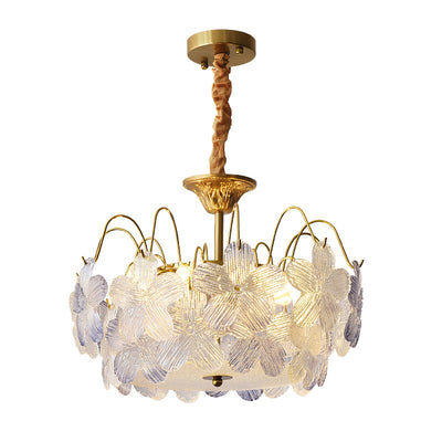 Traditional French Iron Glass Round Flower 5/6 Light Chandeliers For Bedroom