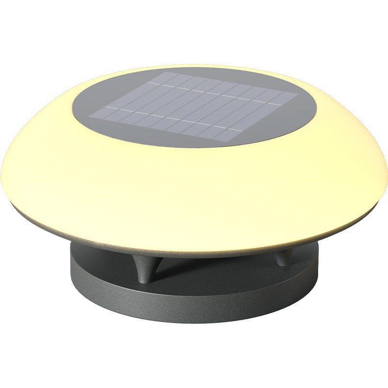 Simplicité moderne solaire étanche en acier inoxydable PE rond vaisseau spatial LED éclairage paysager lumière extérieure pour Patio extérieur 