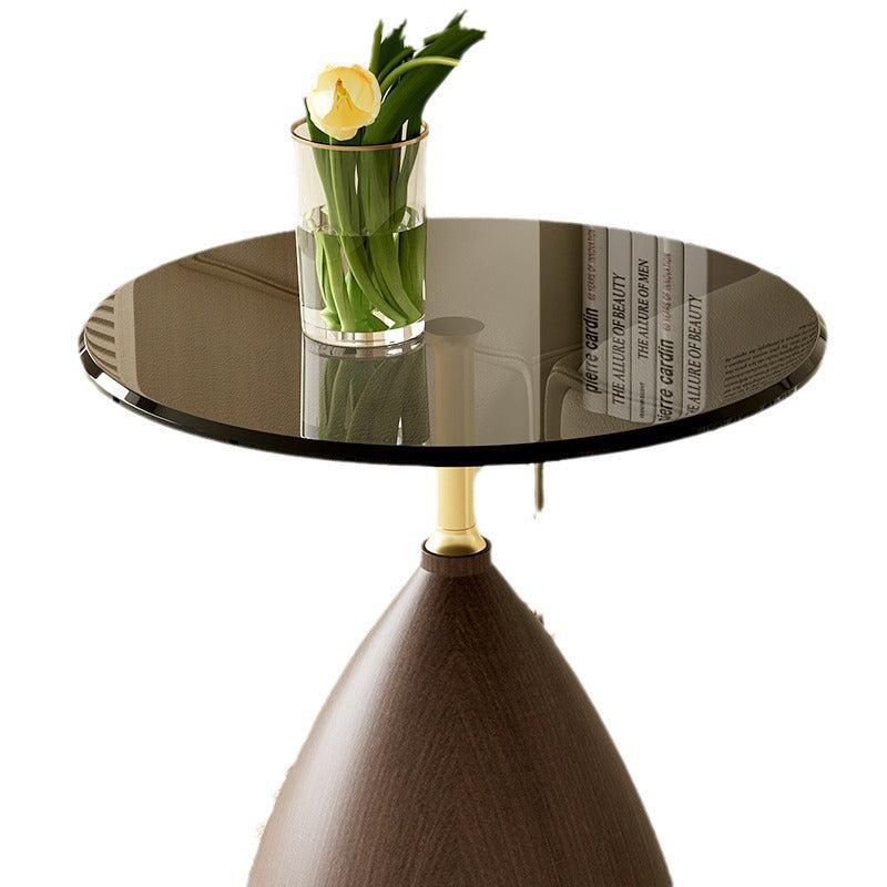 Modern Minimalist Round Cone Base Glass Carbon Steel End Table For Living Room