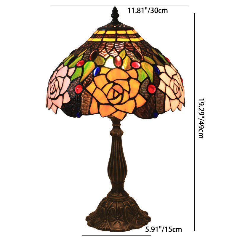 Traditional Tiffany Bloom Floral Stained Glass 1 - Light Table Lamp For Bedroom