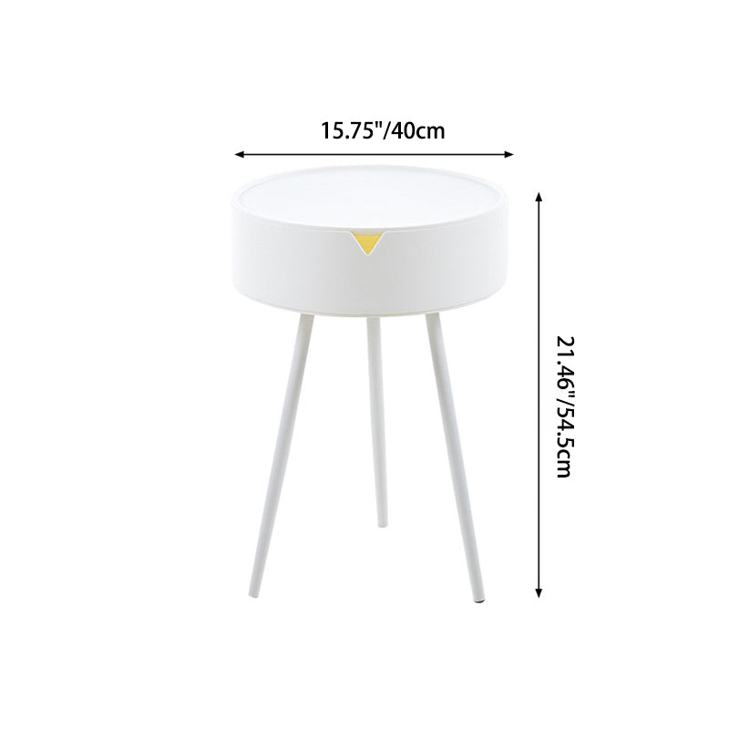 Modern Minimalist Round Tripod Plastic Nightstand 1-Storage For Bedroom