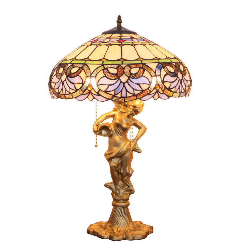 Mediterrane Vintage Tiffany Glasmalerei 1-flammige Tischlampe 