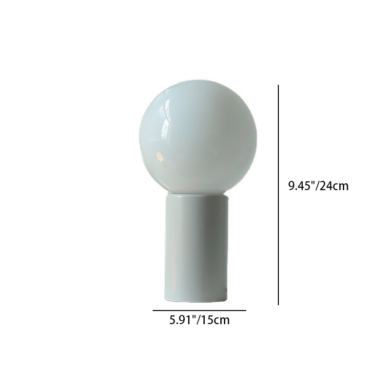 Modern Minimalist Round Ball Cylinder Glass Solid Wood 1-Light Table Lamp For Bedroom