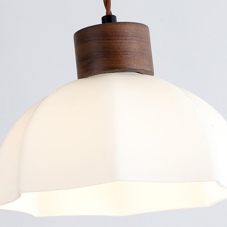 Modern Simplicity Walnut Glass Round Bell Dome 1-Light Pendant Light For Dining Room