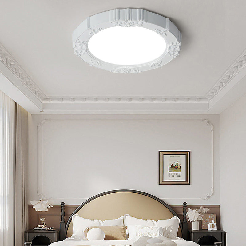 Modern Minimalist Round Patterned Iron Resin Acrylic LED Flush Mount Ceiling Light For Bedroom