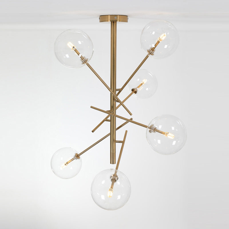 Modern Mid-century Magic Bean Glass Ball Iron Frame 6-Light Chandelier For Living Room