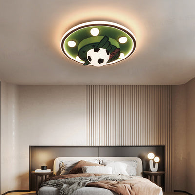 Contemporary Creative Kids Soccer Hardware ABS Acrylic LED Flush Mount Ceiling Light For Bedroom