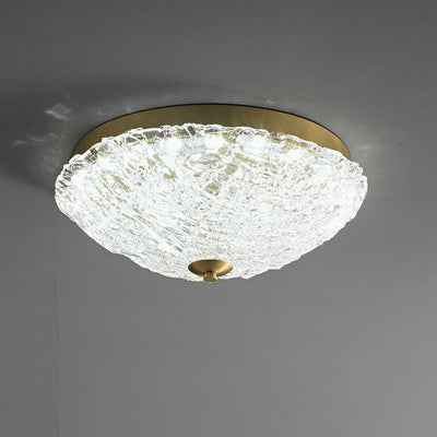 Traditional Luxury Round Copper Iron Glass LED Flush Mount Ceiling Light For Bedroom