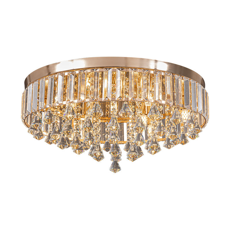 Modern Luxury Round Iron Crystal Beads 6/9-Light Flush Mount Ceiling Light For Living Room