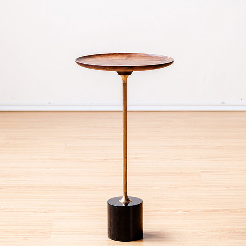 Modern Minimalist Round Wood Metal End Table For Living Room