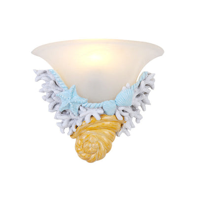 Contemporary Creative Resin Starfish Decorative Trumpet Glass Shade 1-Light Wall Sconce Lamp For Bedroom