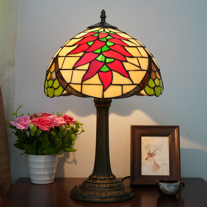 Traditional Tiffany Stained Glass Capsicum Round Shade 1-Light Table Lamp For Study