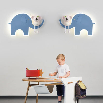 Contemporary Creative Cartoon Little Elephant Tree Acrylic Hardware LED Kids Wall Sconce Lamp For Bedroom