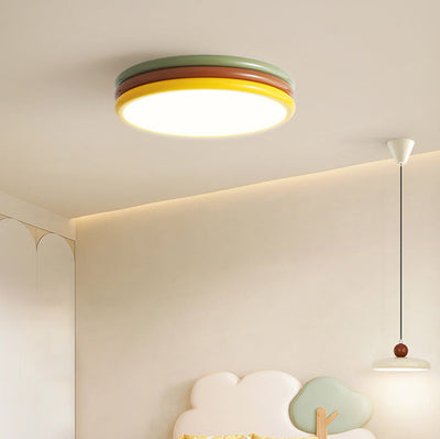 Contemporary Creative Iron Acrylic Round Hamburger LED Flush Mount Ceiling Light For Bedroom