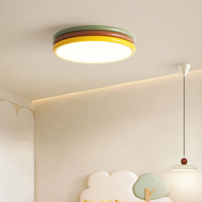 Contemporary Creative Iron Acrylic Round Hamburger LED Flush Mount Ceiling Light For Bedroom