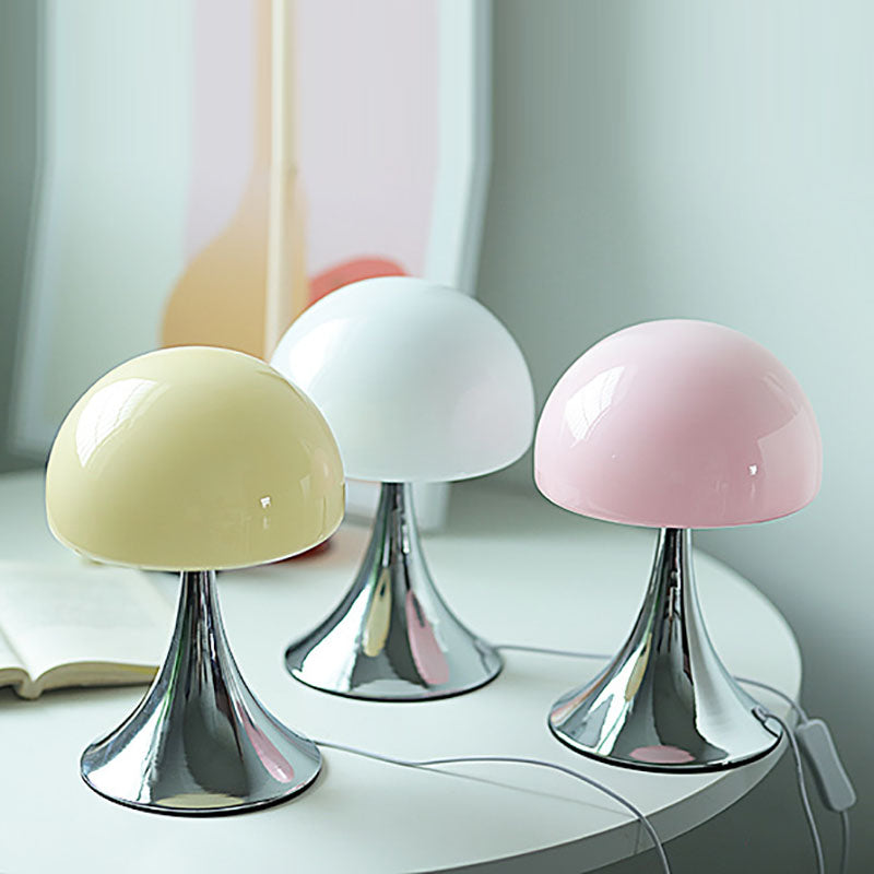 Modern Simplicity Iron Glass Mushroom Dome 1-Light Table Lamp For Bedside