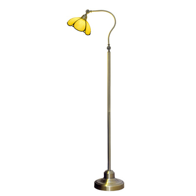 Traditional Tiffany Floral Iron Glass 1-Light Standing Floor Lamp For Bedroom