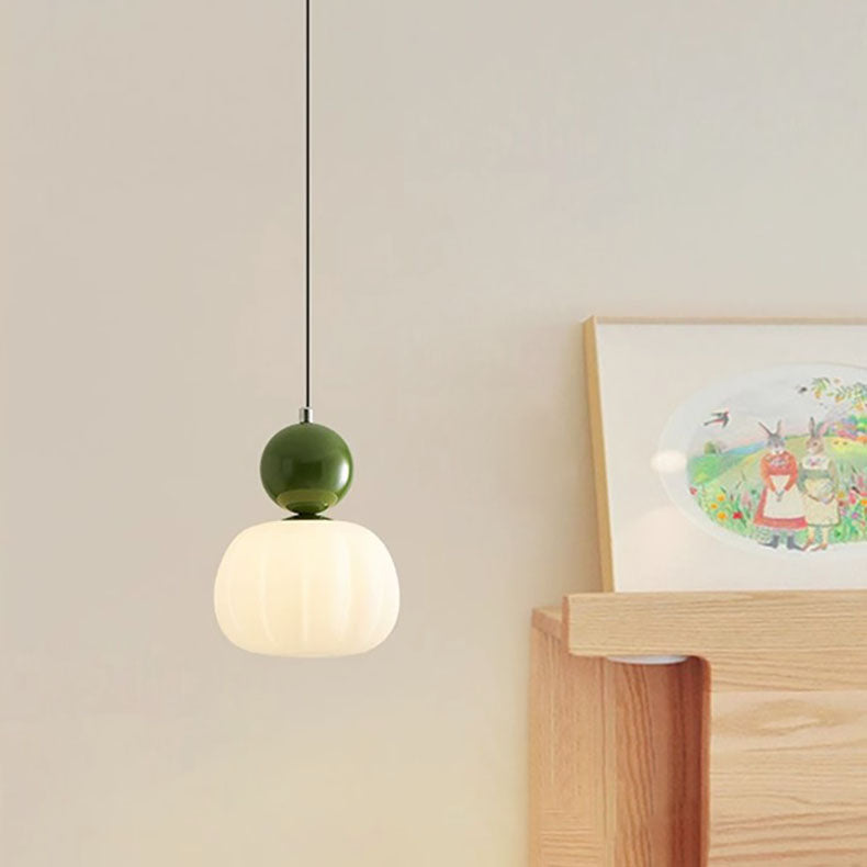 Modern Minimalist Round Ball Pumpkin Iron Rolled Plastic 1-Light Pendant Light For Bedroom