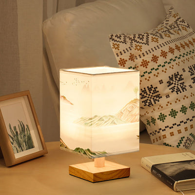 Contemporary Creative Fabric Square USB LED Table Lamp For Bedroom