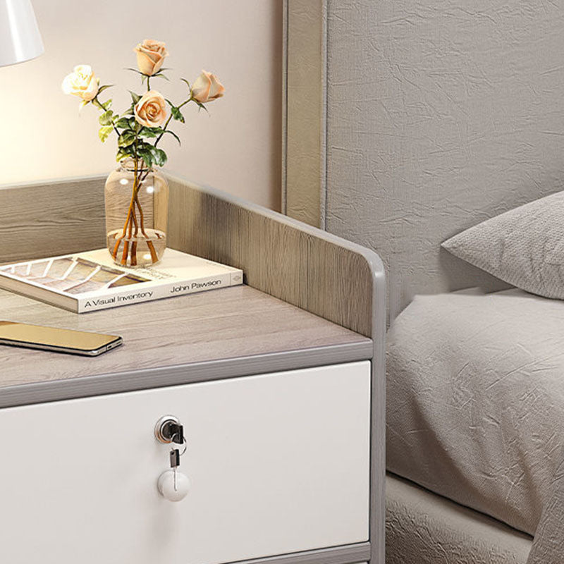 Modern Minimalist Rectangular Desktop Density Board Nightstand 1/2/3-Drawer For Bedroom