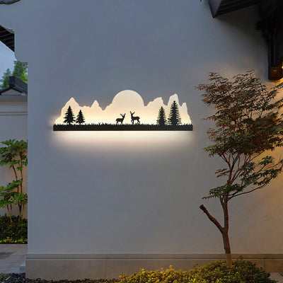 Traditional Chinese Iron Acrylic Landscape Painting Outside LED Wall Sconce Lamp For Garden