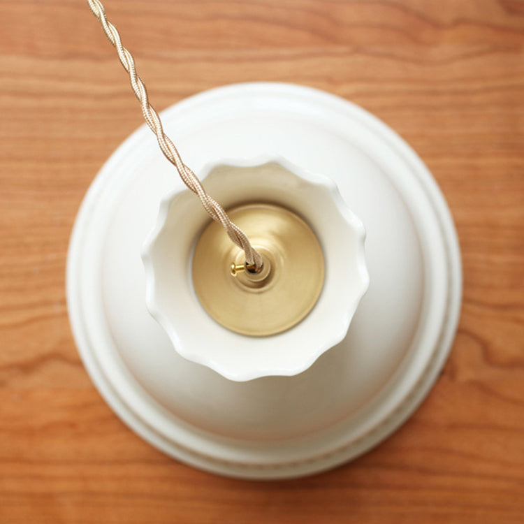 Traditional Japanese Brass Printed Ceramic Bowl-Shaped 1-Light Pendant Light For Living Room