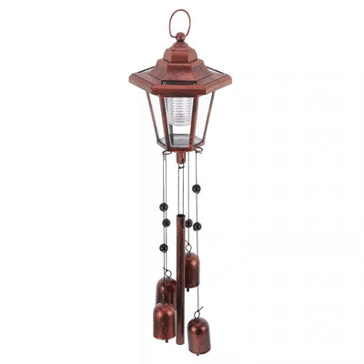 Traditional Farmhouse Solar Wind Chimes Hexagonal Metal LED Outdoor Light For Garden