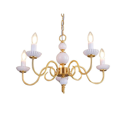 Traditional French Full Copper Frame Candelabra 5-Light Chandelier For Living Room