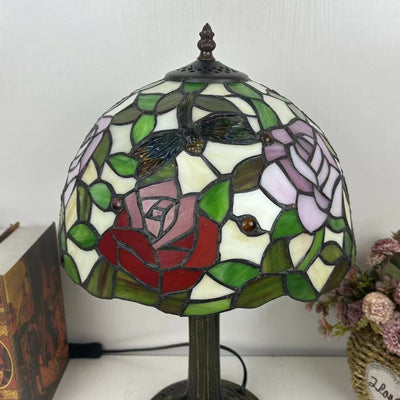 Traditional Tiffany Dome Flower Iron Glass 1-Light Table Lamp For Living Room