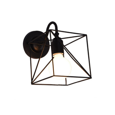 Contemporary Rustic Iron Square Frame 1-Light Wall Sconce Lamp For Living Room