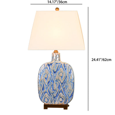 Traditional Chinese Square Copper Ceramic Fabric 1-Light Table Lamp For Bedroom