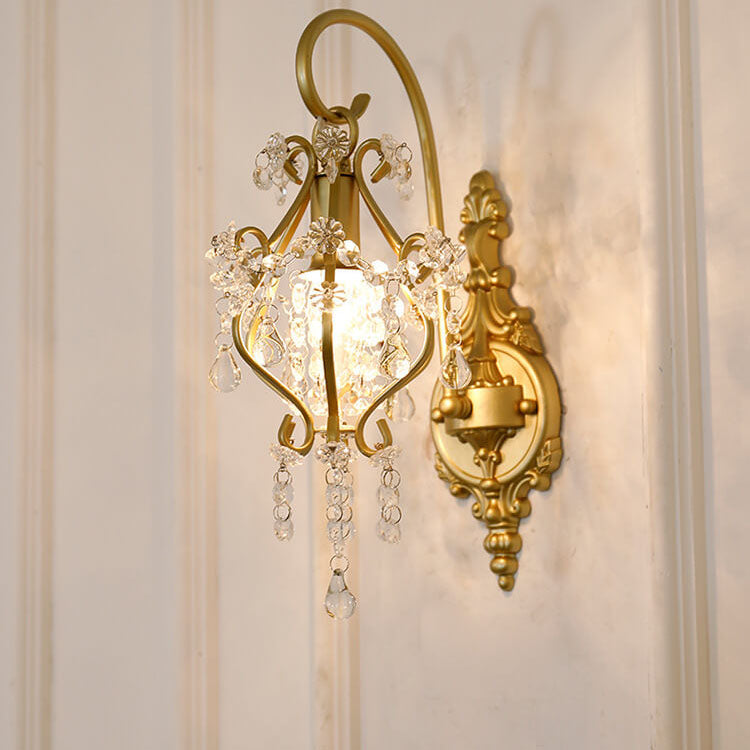 French Luxury Brass Decorative Water Drop Crystal 1-Light Wall Sconce Lamp