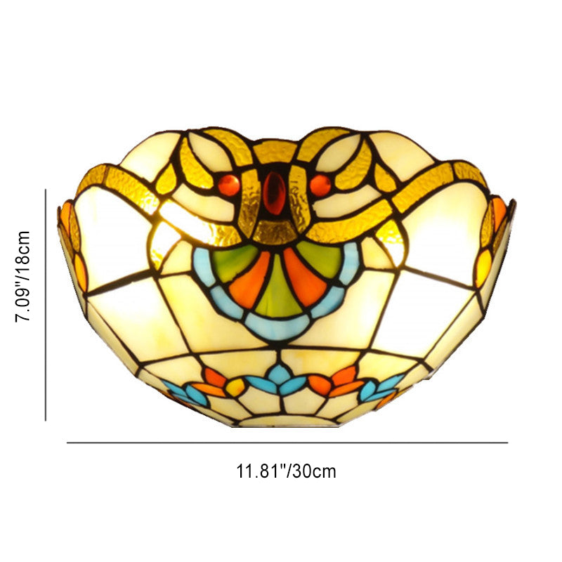 Traditional Tiffany Baroque Stained Glass Semi-circular Shade 2-Light Wall Sconce Lamp For Living Room