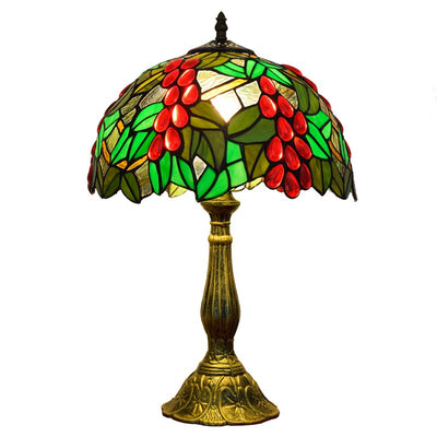 Traditional Tiffany Dome Flower Aluminum Glass 1-Light Table Lamp For Bedroom