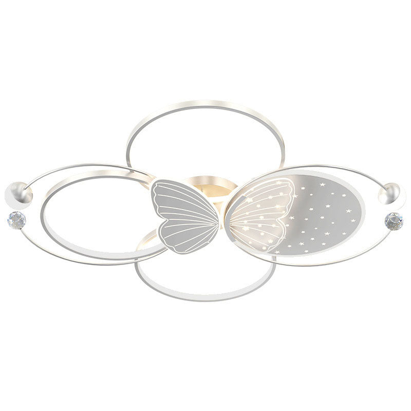 Contemporary Creative Acrylic Butterfly Iron LED Flush Mount Ceiling Light For Bedroom