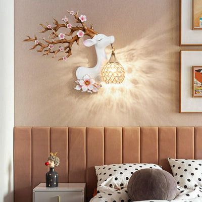 European Creative Resin Antler Crystal Ball Shade 1-Light Wall Sconce Lamp