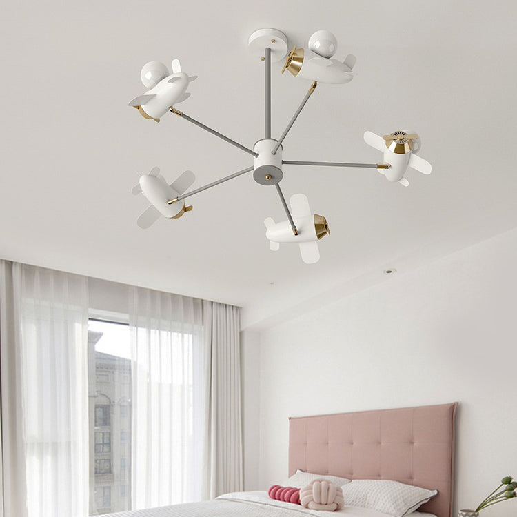 Contemporary Creative Cartoon Airplane Iron LED Chandeliers For Bedroom