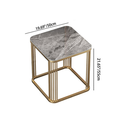 Modern Minimalist Square Rock Slab Metal Coffee Table For Living Room