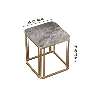 Modern Minimalist Square Rock Slab Metal Coffee Table For Living Room