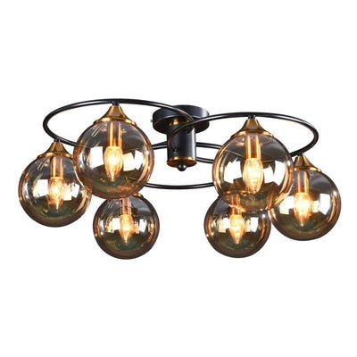 Modern Mid-Century Iron Frame Magic Bean Glass Shade 4/6-Light Semi-Flush Mount Ceiling Light For Living Room