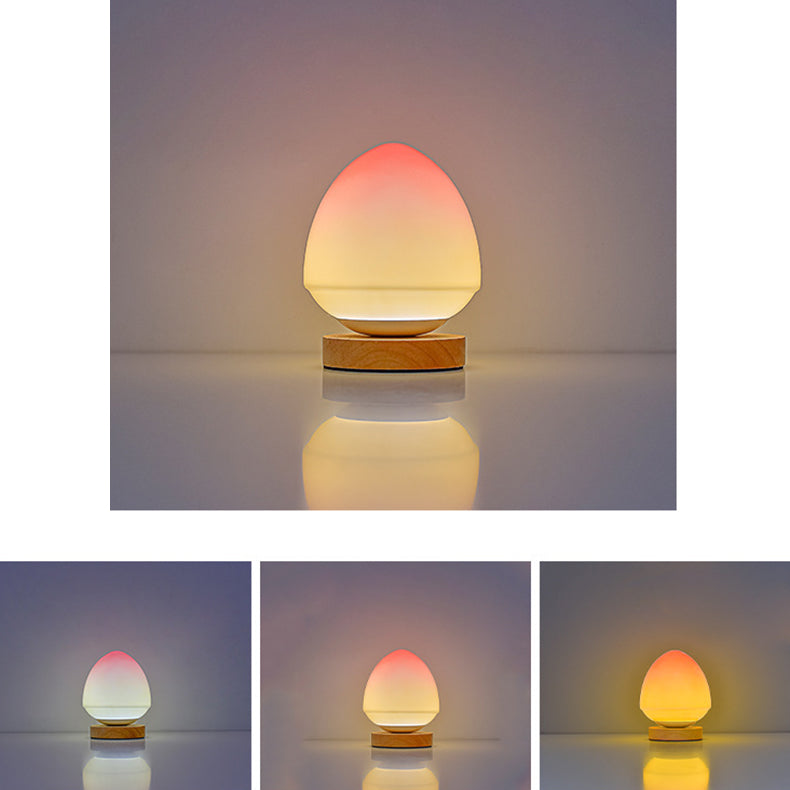 Modern Simplicity Peach Glass Shape Wood Base USB Rechargeable LED Table Lamp Night Light For Home Office