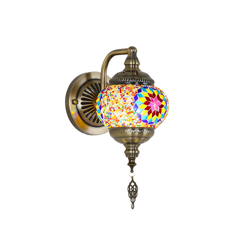 Contemporary Retro Iron Glass Mosaic Globe 1-Light Wall Sconce Lamp For Hallway