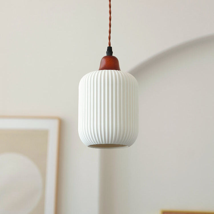 Contemporary Retro Pleated Ceramic Lantern Shade 1-Light Pendant Light For Living Room